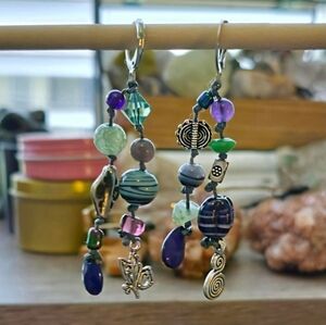 Purple and Teal Whimsygoth Layered Earrings
